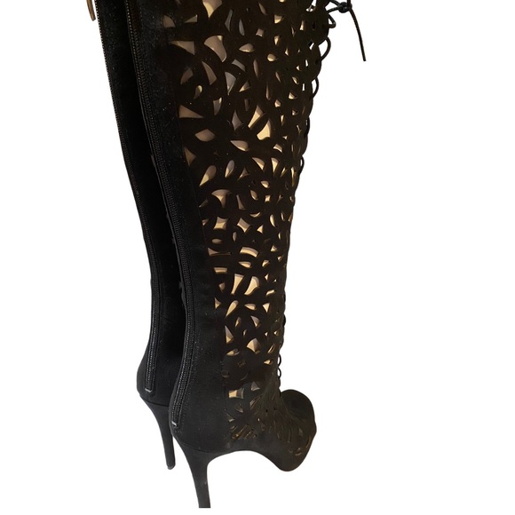 ✨NEW ✨ Via Spiga leather Tresa Cutout Lace Up Open Toe Tall Boots size 8.5 - Picture 2 of 15